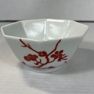 Fitz and Floyd Prunier de Chine Porcelain Octagonal Bowl Red Blossom Japan 1976